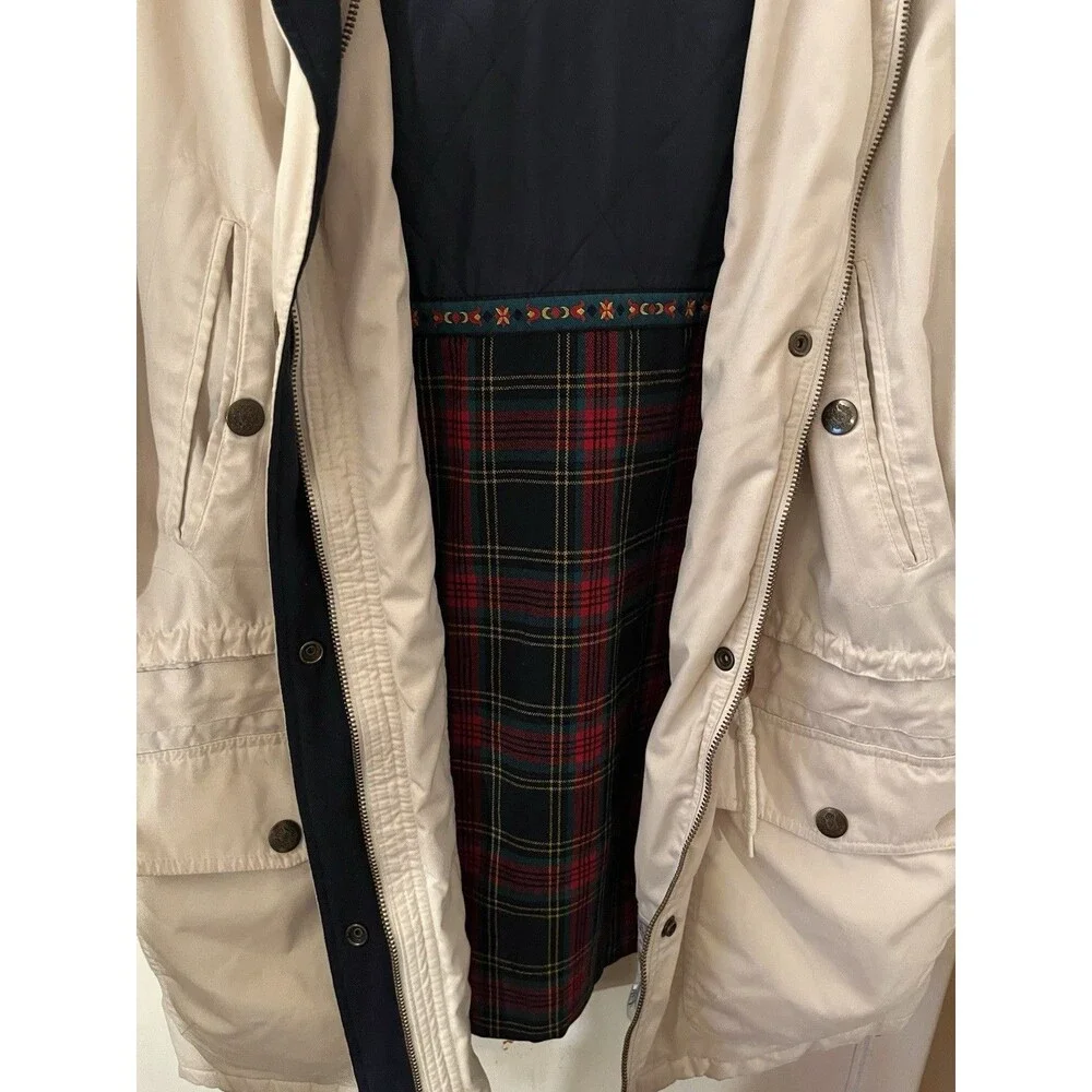 Vintage Towne by London Fog Ivory Parka Jacket with Plaid Lining - Large - Picture 3 of 4
